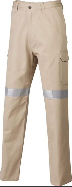 Master High-Visibility Work Cargo Pants, Heavy Duty Cotton Drill 310gsm, Reflective Tape, Khaki